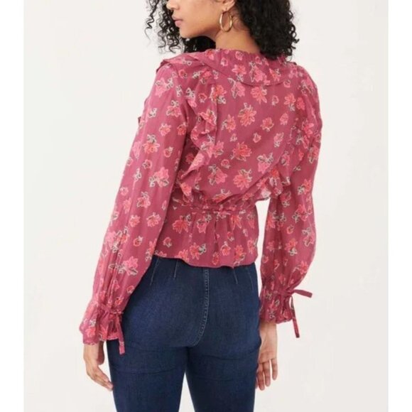NWT Women's FREE PEOPLE Amanda Ruffle Wrap Top Floral | Size Large - Picture 2 of 13